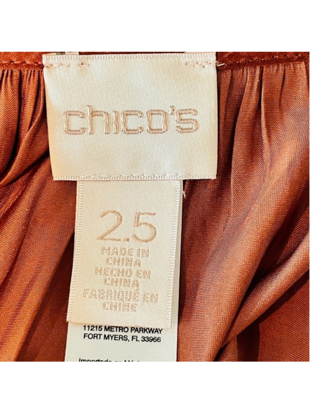 Chico's dress 2.5 Large Brown Satin Boho Flowy Maxi Peasant Timeless Career - Picture 4 of 5